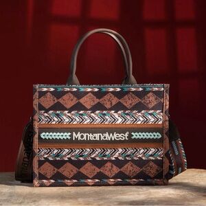 Montana West Boho ethnic print brown/teal/white tote/purse